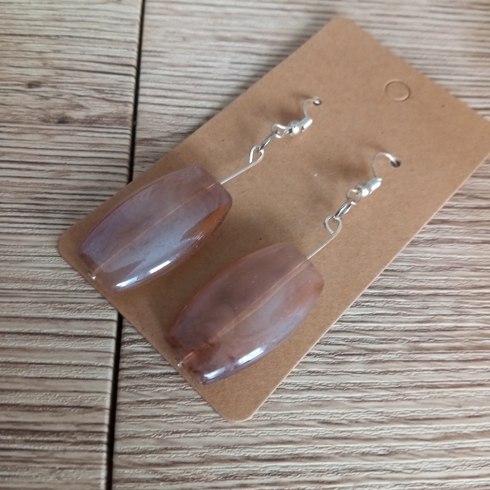 Hand Crafted silver plated drop taupe stars earrings